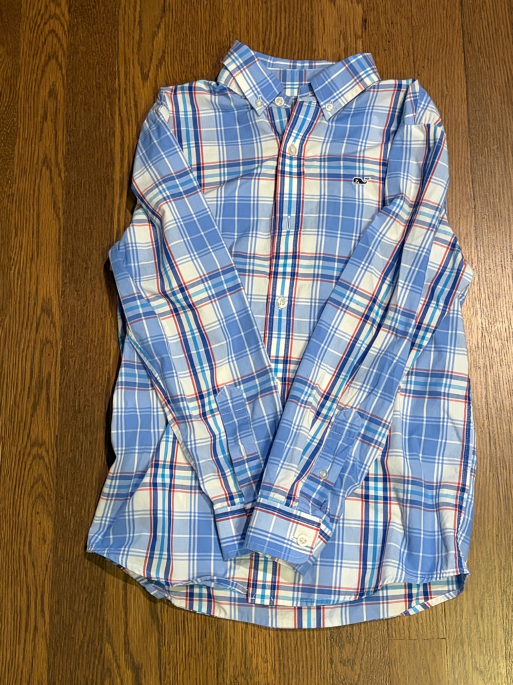 Vineyard Vines Light Blue White and Red Plaid Button-Down Shirt